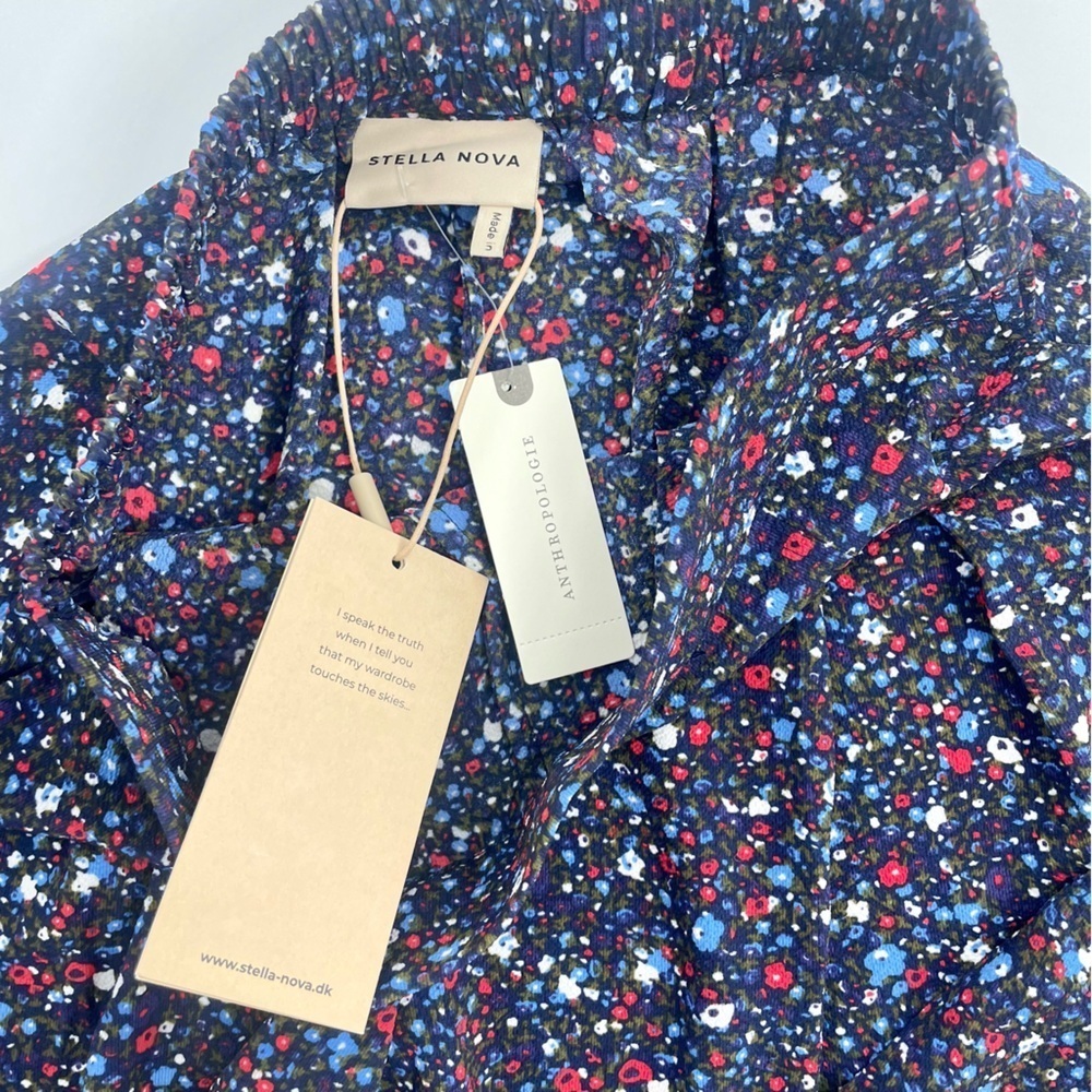 NWT Anthropologie x Stella Nova Olive Pants in Navy Ditzy Blue Floral Print XS - Picture 7 of 14